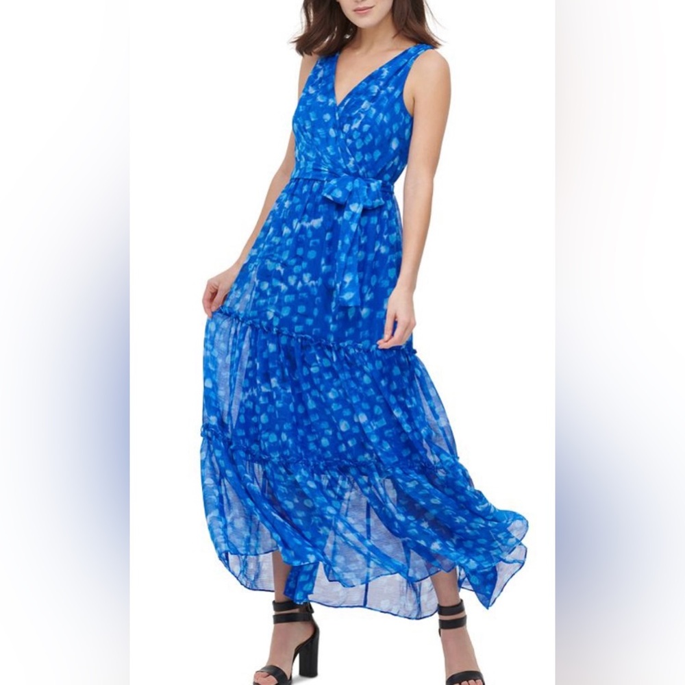 DKNY Vibrant Blue Patterned Maxi Dress